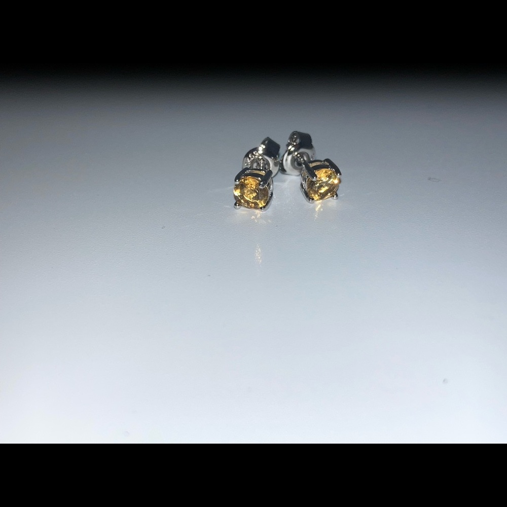 Silver Citrine Natural Gemstone Stud Earring - Picture 2 of 5